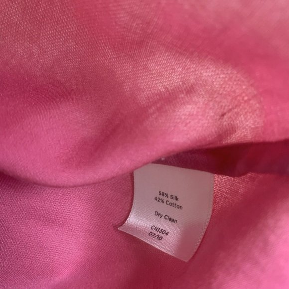 Talbots Blouse Silk Blend Ruffle Neck Size 10p Pink Cap Sleeve - Picture 7 of 11